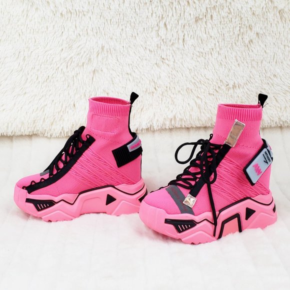 Wang Damson Pink Pull On Platform Sneaker Boots 4" Hidden Wedge RESTOCKED - Picture 10 of 13